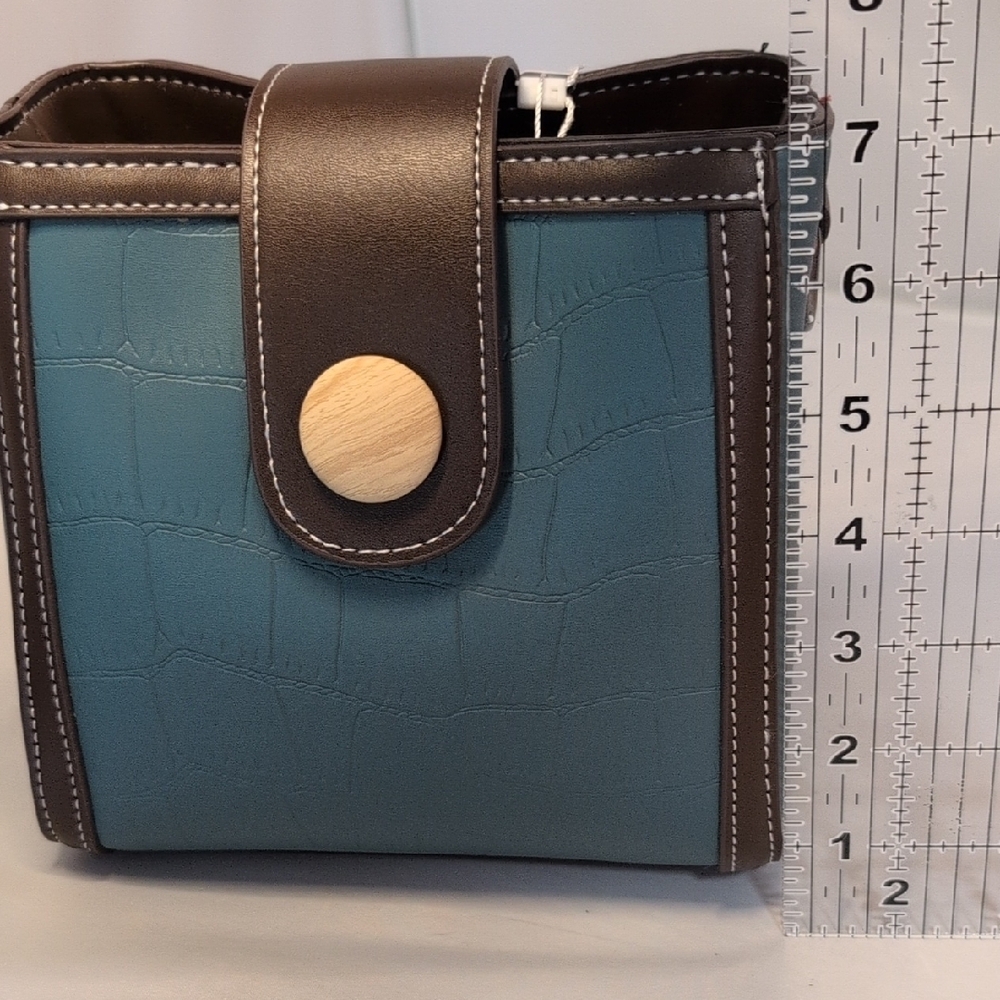 Zoha Teal and Brown Small Crossbody Purse Bag - Picture 8 of 8